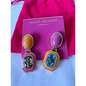 Kurt Geiger London Statement Gemstone Drop Earrings Gold Tone Pink Orange Blue